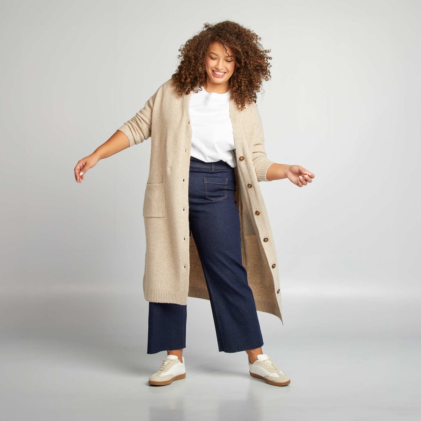Gilet long boutonné Beige