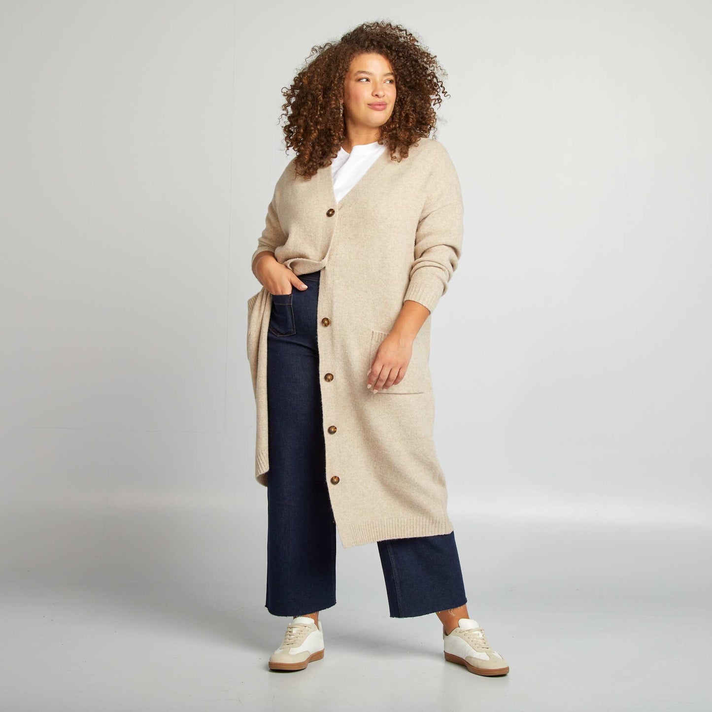 Gilet long boutonné Beige