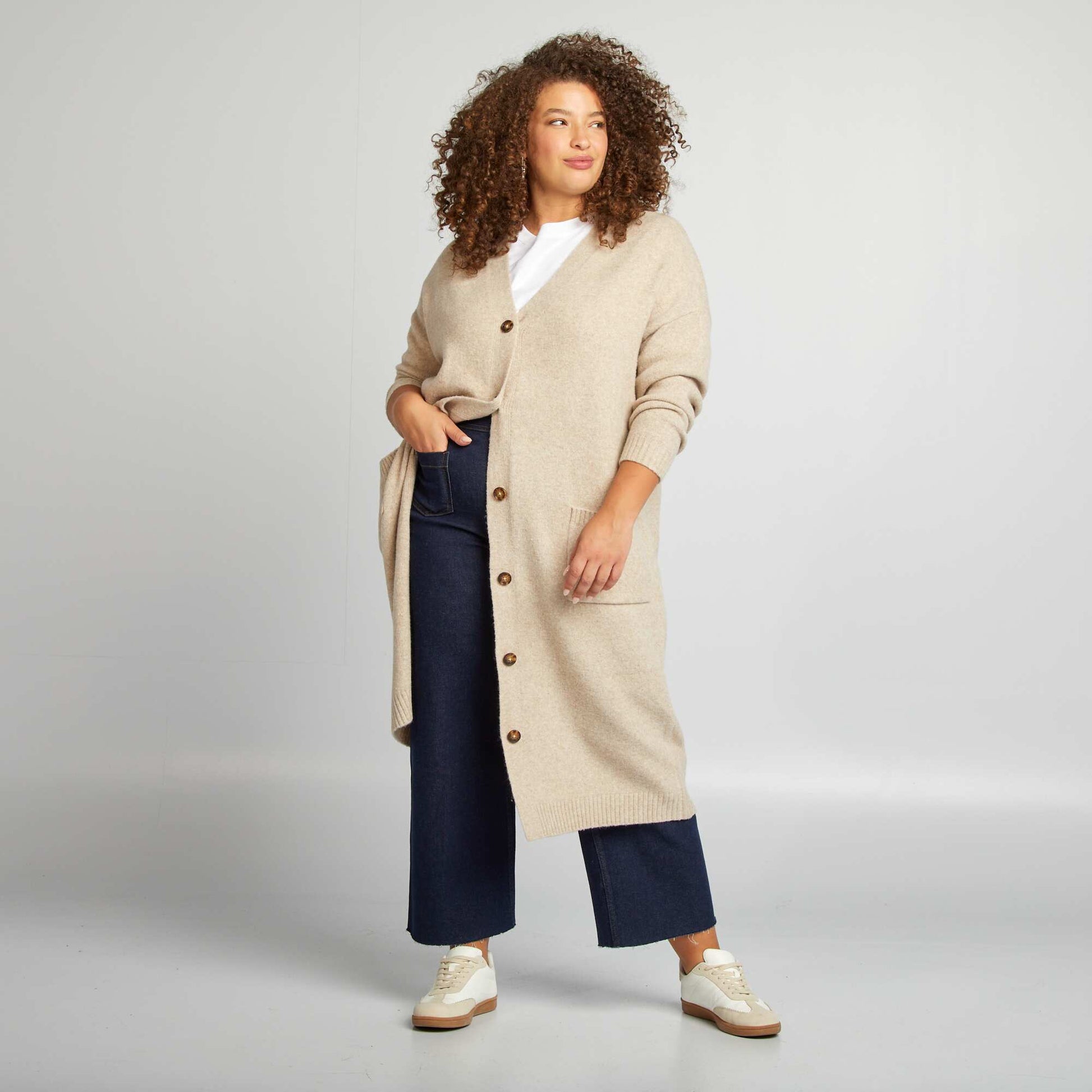 Gilet long boutonné Beige