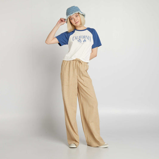 T-shirt court manches raglan Blanc/bleu