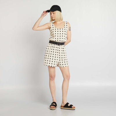 Combishort courte taille lastiqu e Noir/Beige