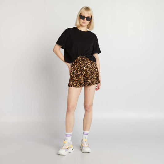 Short stretch taille lastiqu e Noir/beige