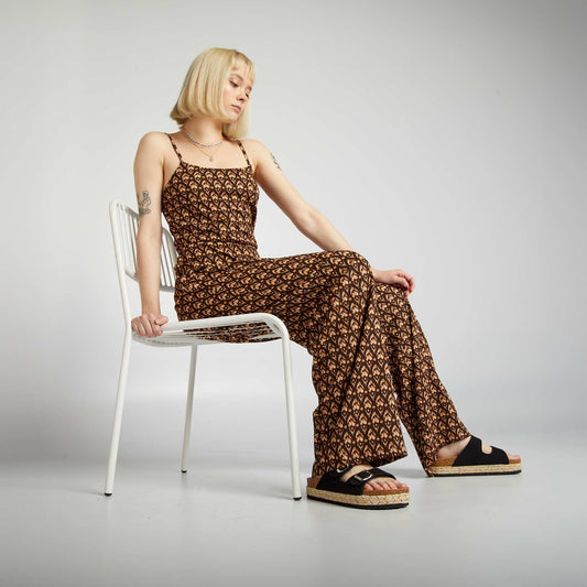 Combinaison fluide et large fines bretelles Marron