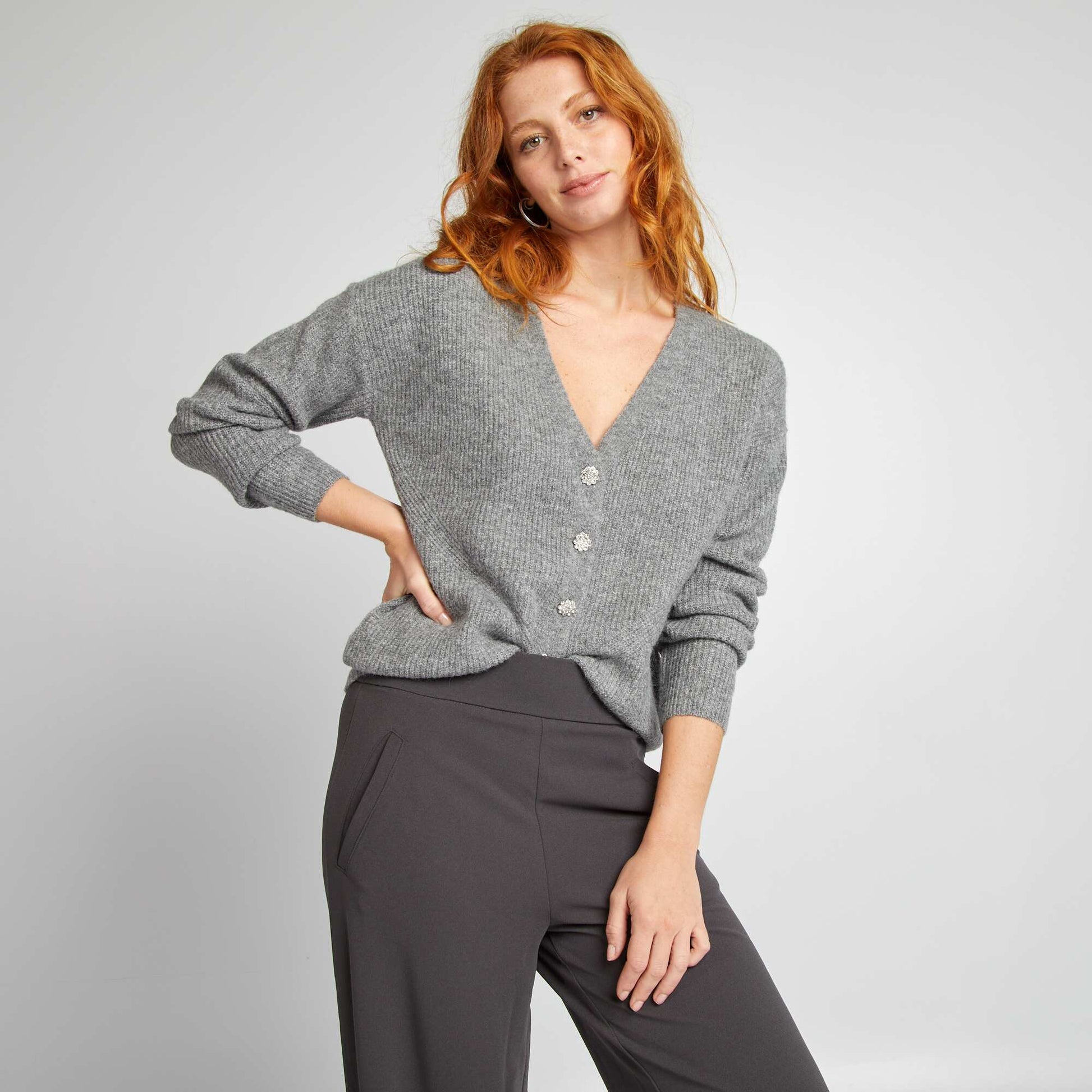 Gilet avec boutonnage fantaisie strass Gris