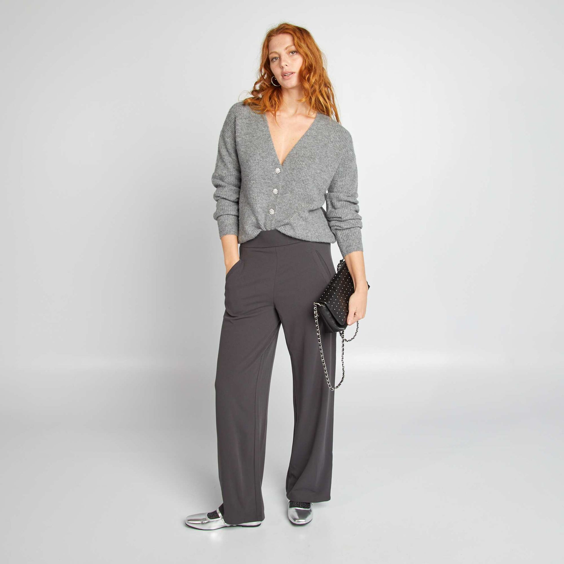 Gilet avec boutonnage fantaisie strass Gris