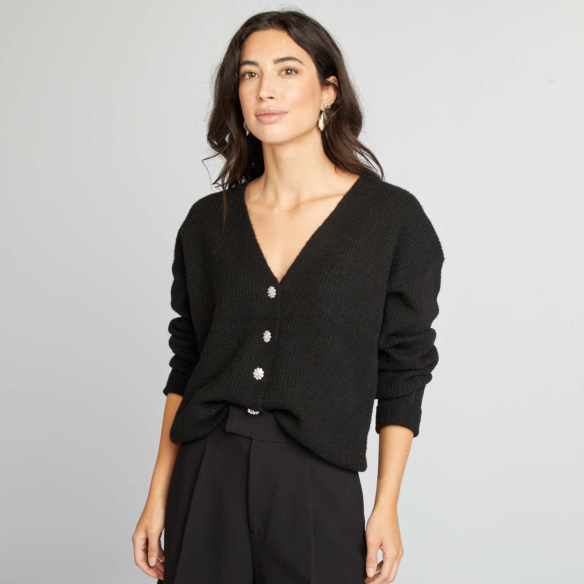 Gilet avec boutonnage fantaisie strass noir