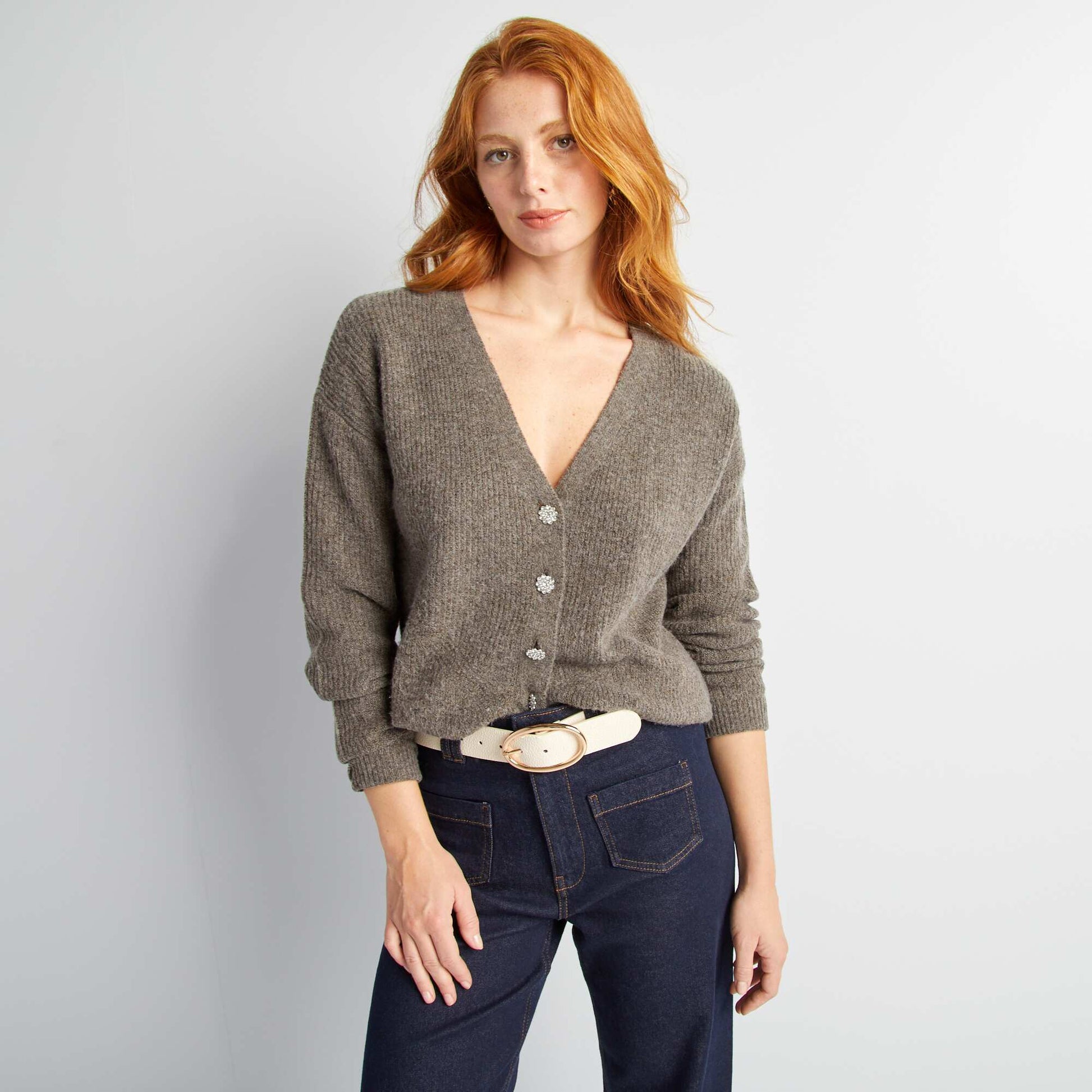 Gilet avec boutonnage fantaisie strass Marron