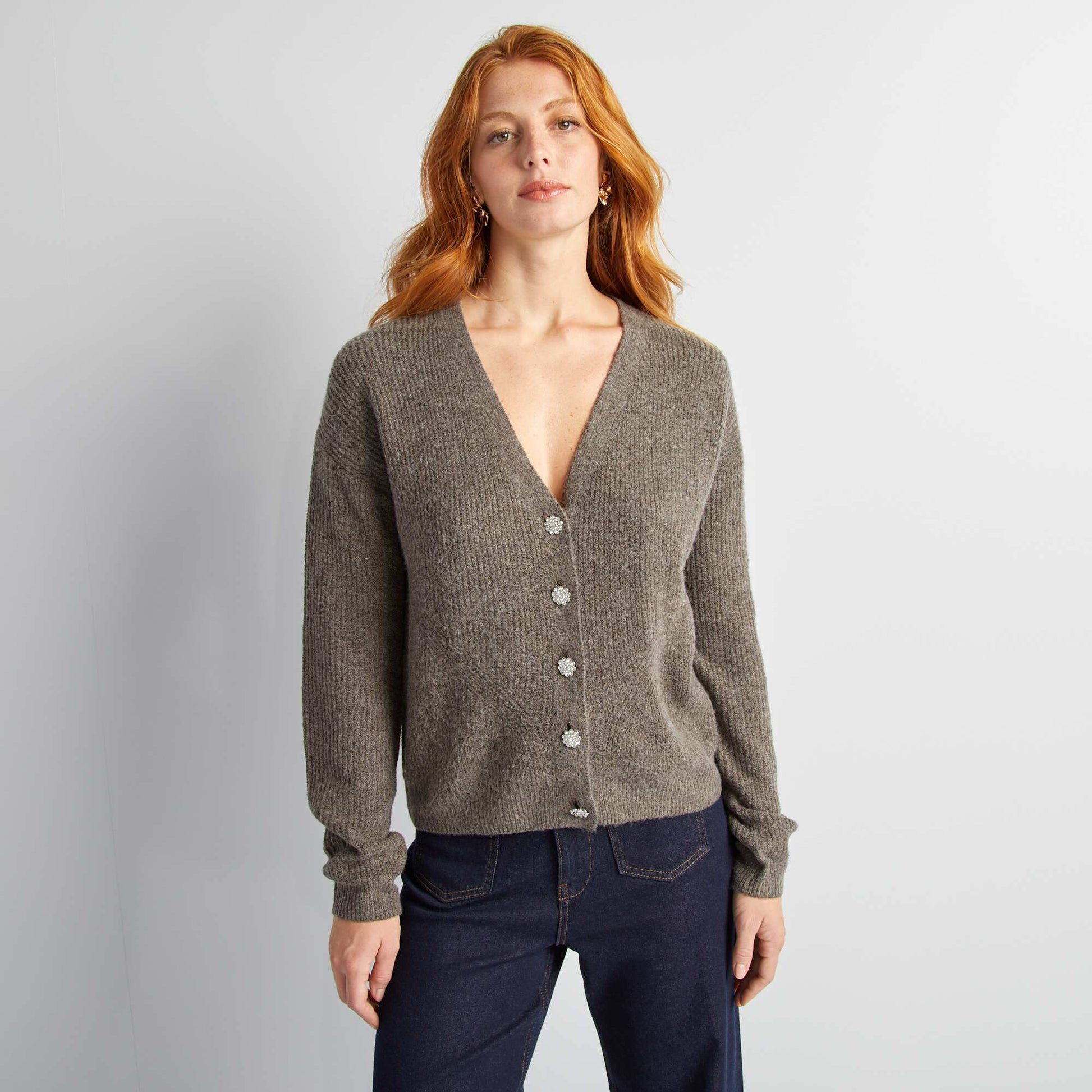 Gilet avec boutonnage fantaisie strass Marron