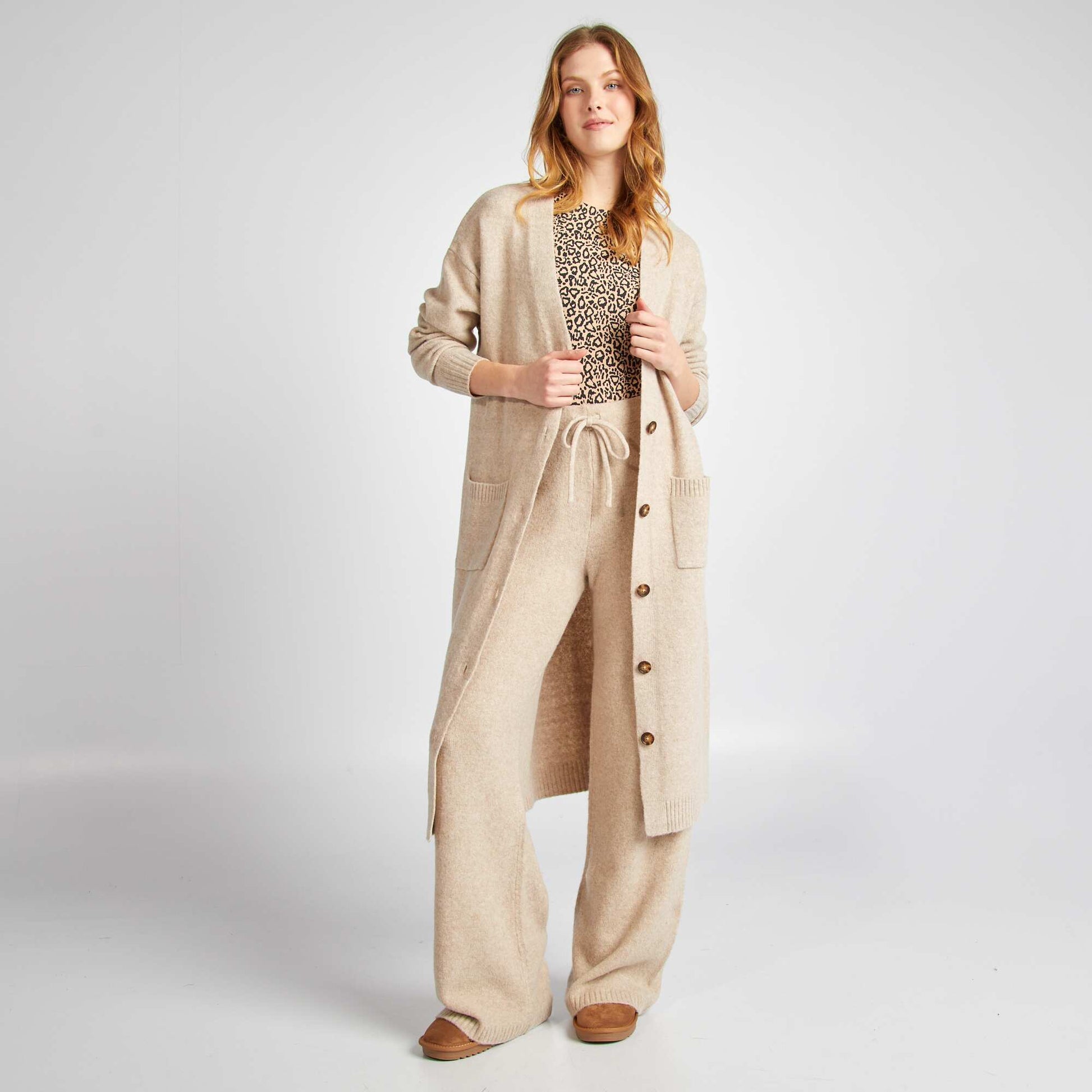 Gilet long à poches Beige