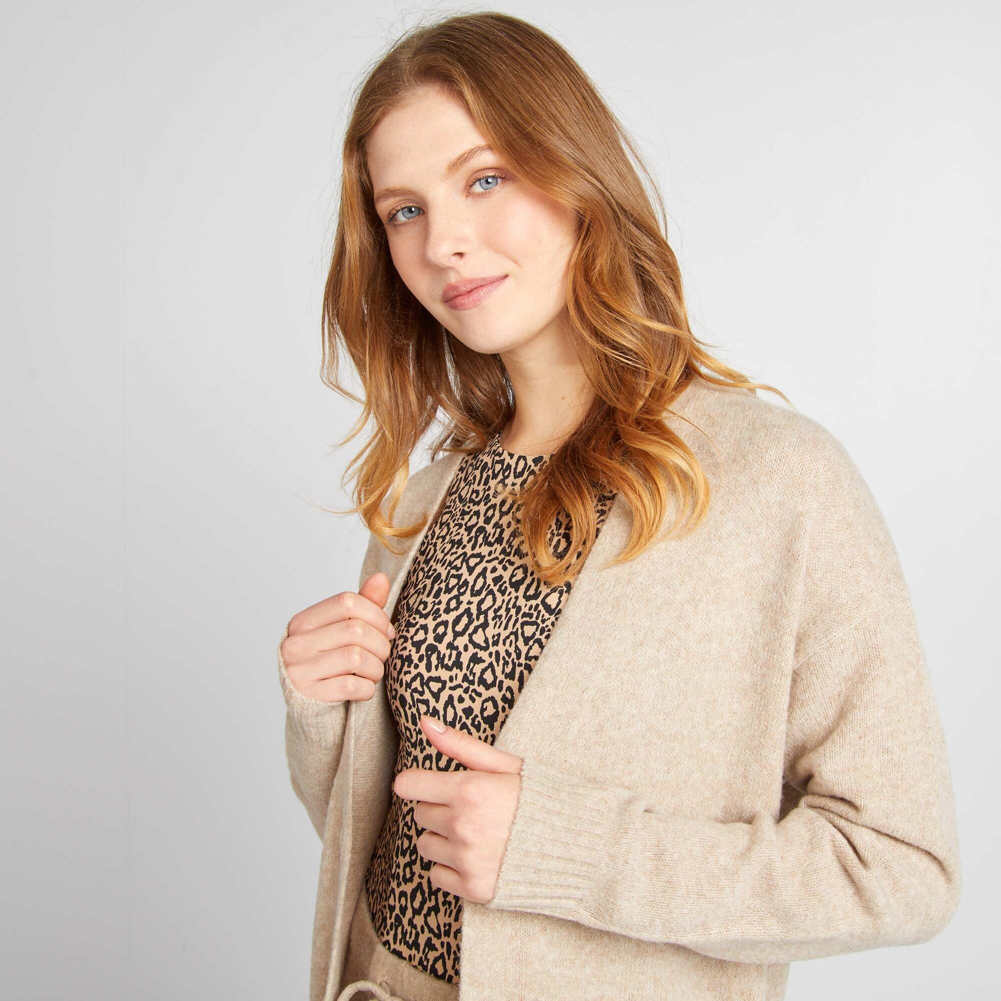 Gilet long à poches Beige