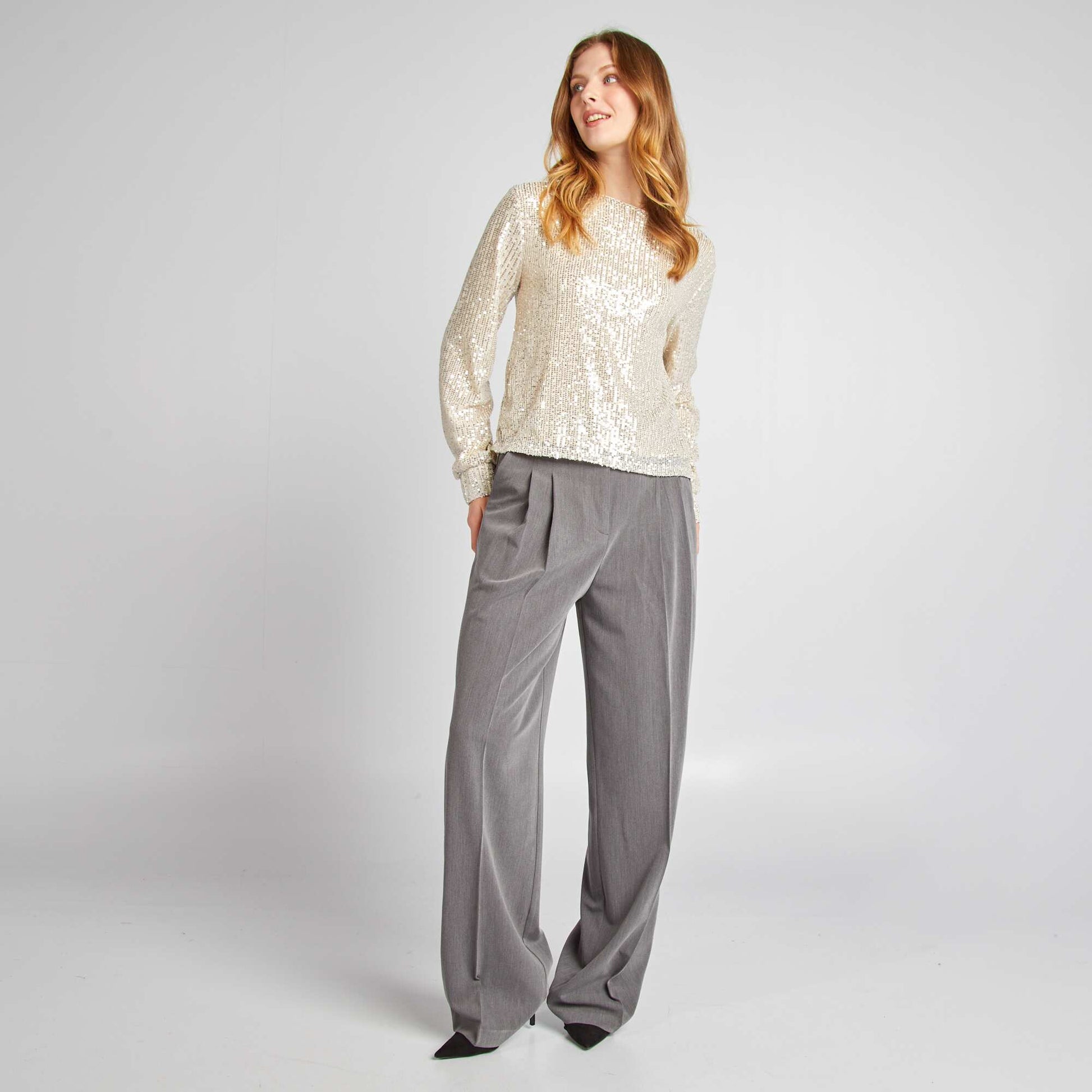 Tee-shirt manches longues en sequins Champagne