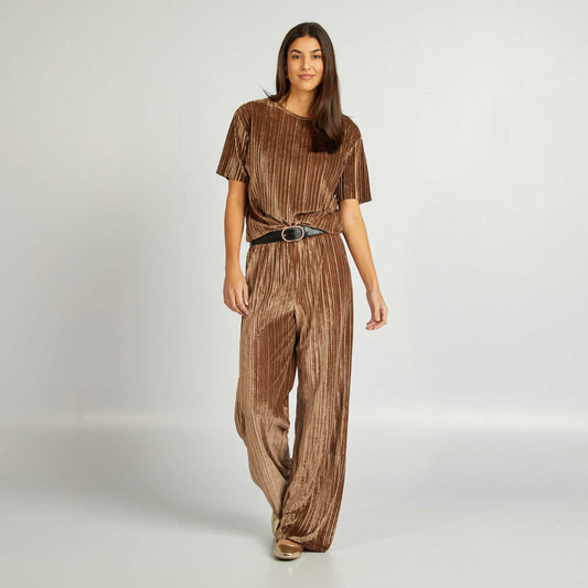 Pantalon large en velours pliss Marron