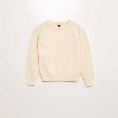Pull avec fleurs brodées Blanc