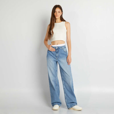 Jean large avec faux cale on int gr Bleu clair