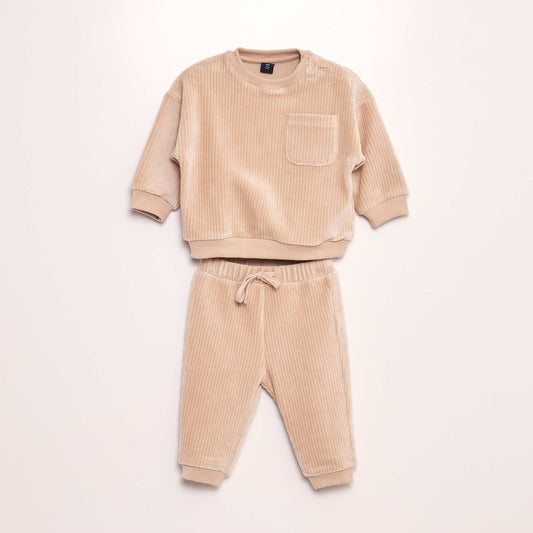 Ensemble jogging en velours sweat + pantalon - 2 pièces Beige