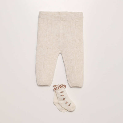 Pantalon en tricot + chaussettes - 2 pièces Beige