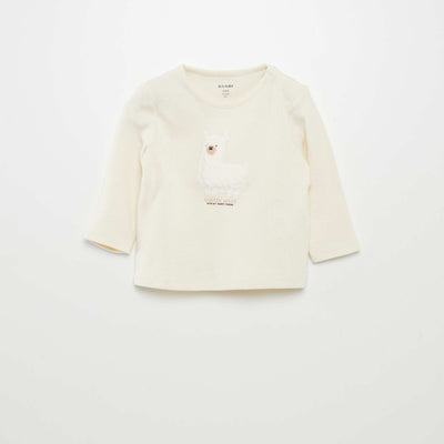 Tee-shirt maille gaufrée brodée Blanc