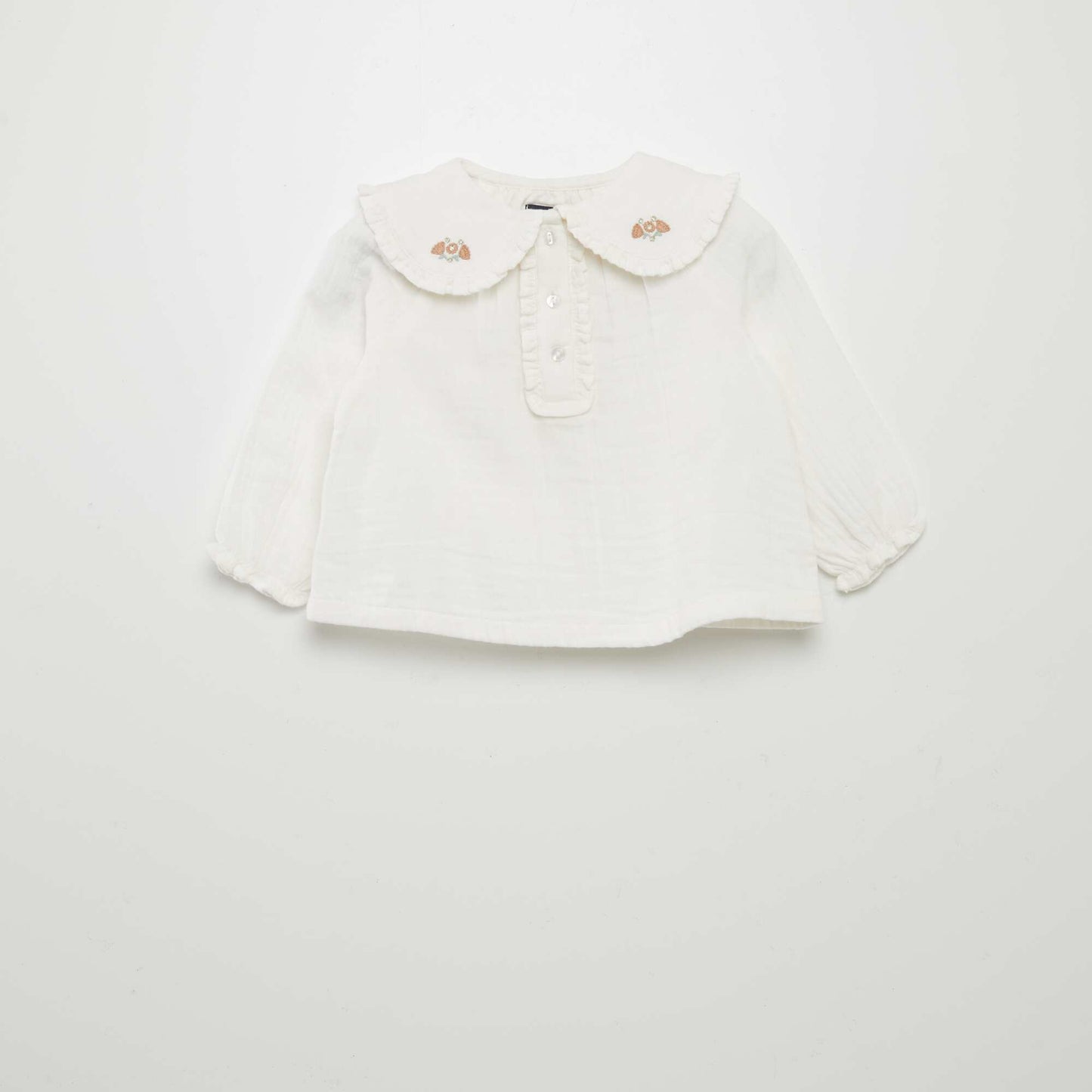 Blouse en double gaze de coton avec col claudine Blanc