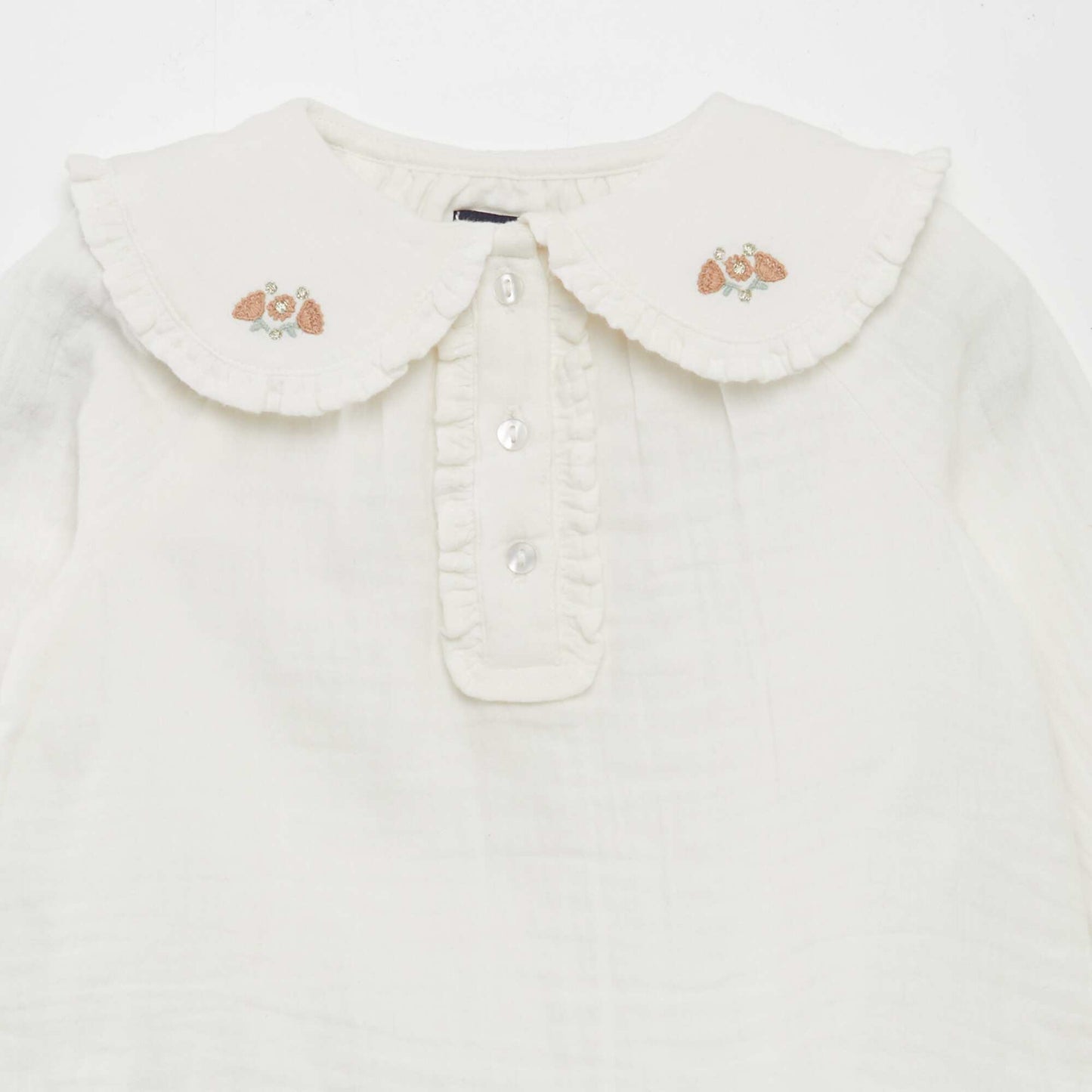 Blouse en double gaze de coton avec col claudine Blanc