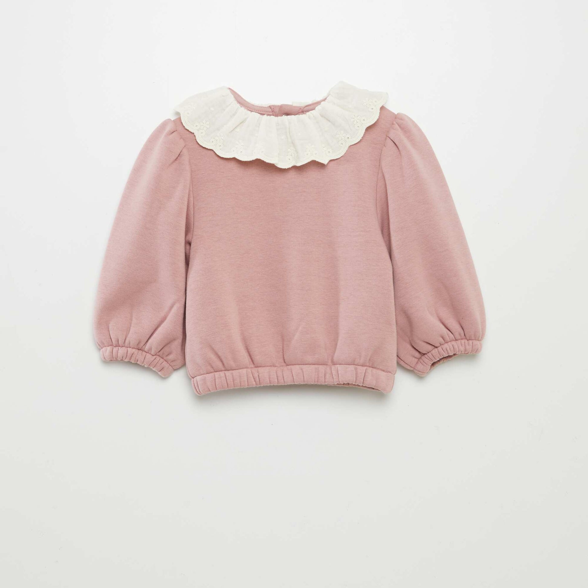 Sweat avec col avec collerette brodée Rose