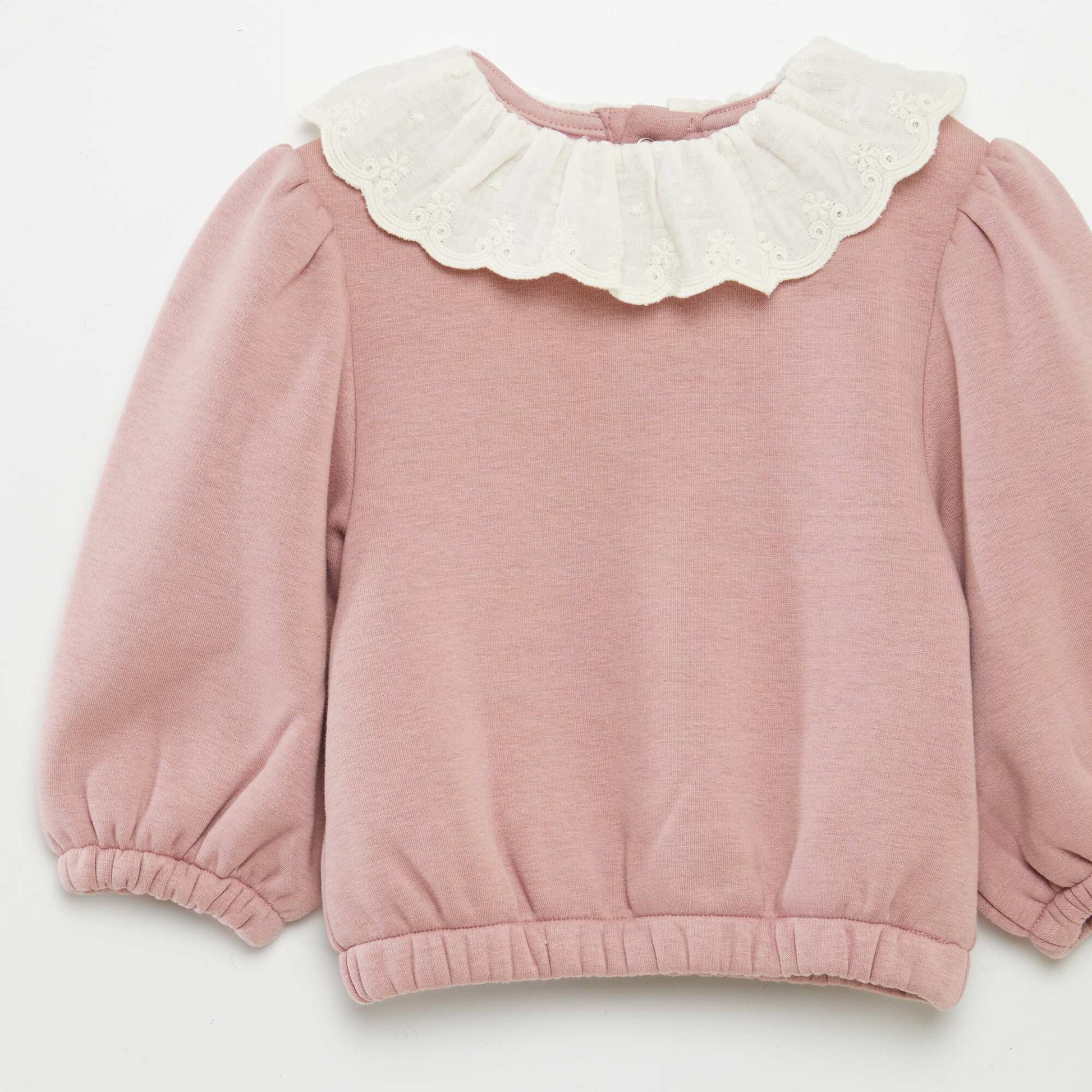 Sweat avec col avec collerette brodée Rose