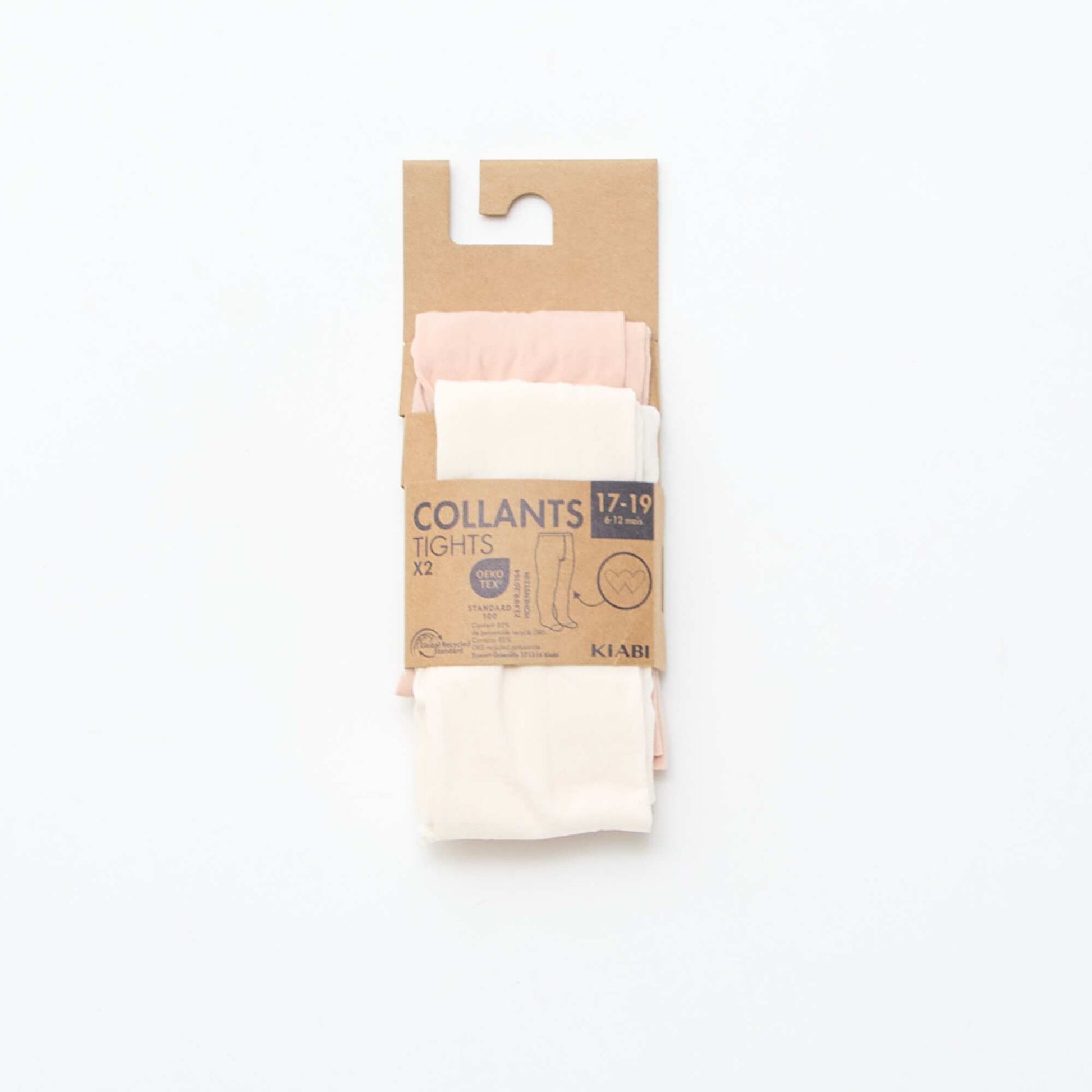 Lot de 2 paires de collants légers fantaisie BLANC/ROSE