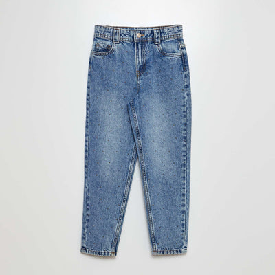 Jean mom avec perles fantaisies Bleu