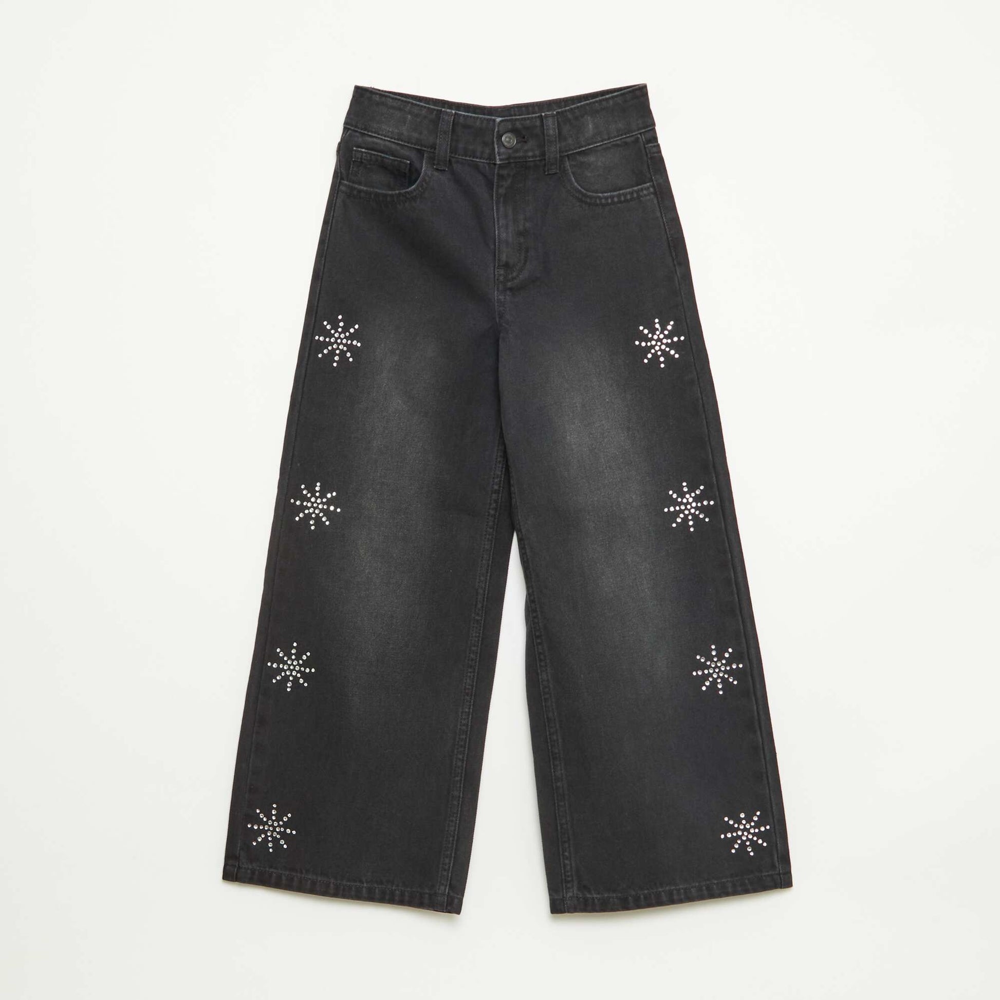 Jean large avec flocons à strass GRIS