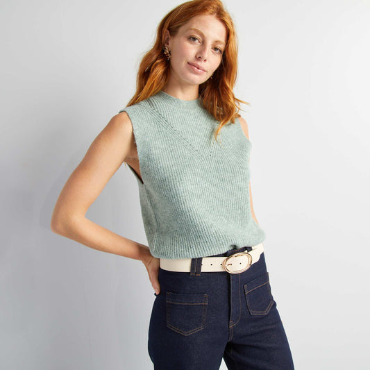 Pull en maille sans manches Vert