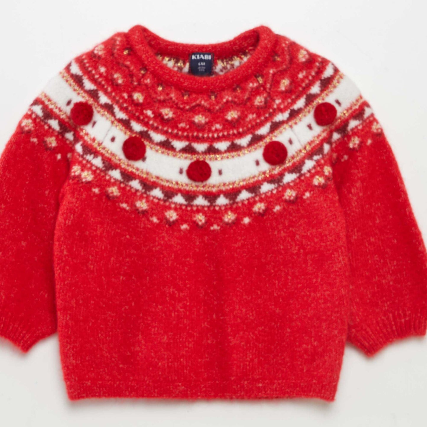 Pull chaud en motif jacquard avec pompons Rouge