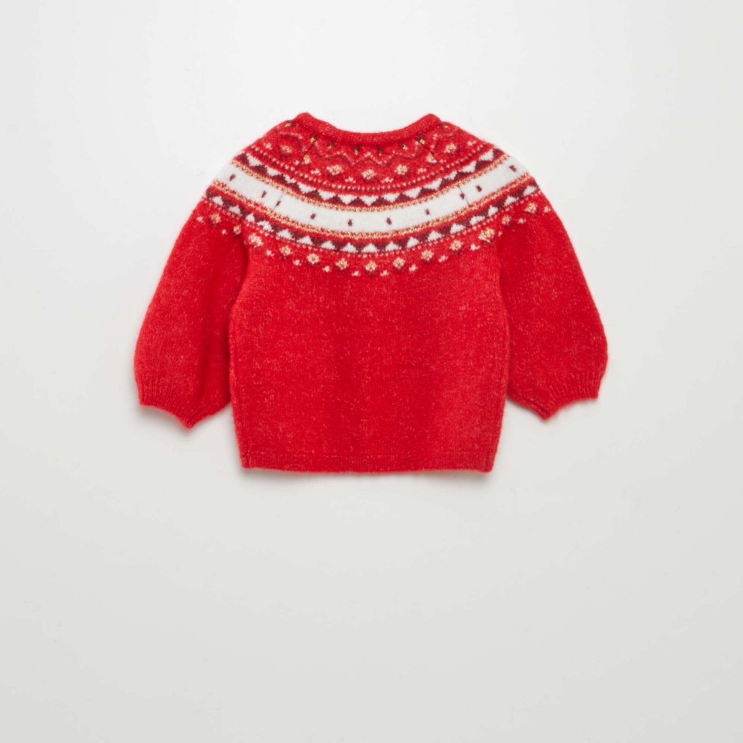 Pull chaud en motif jacquard avec pompons Rouge