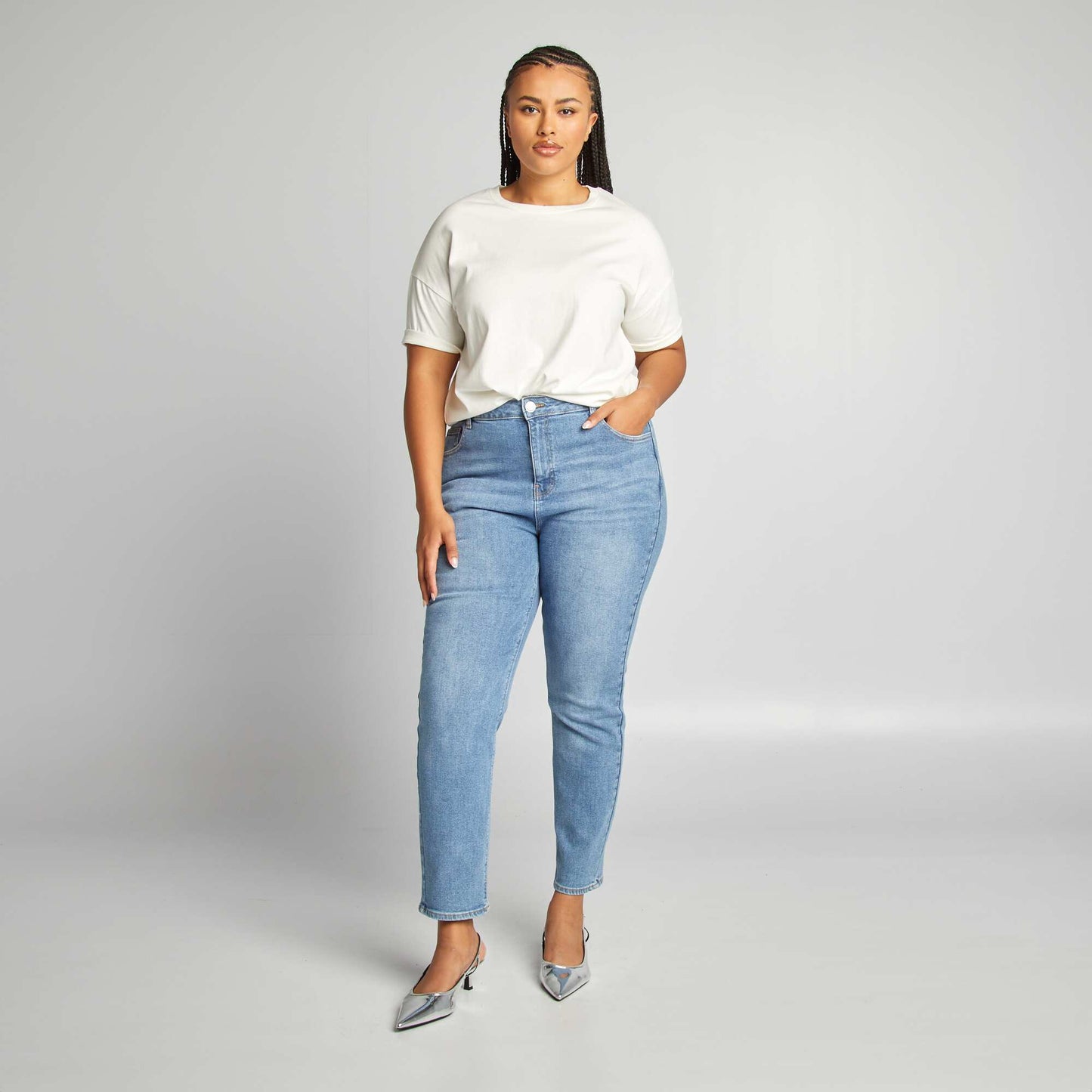 Jean straight taille haute Bleu