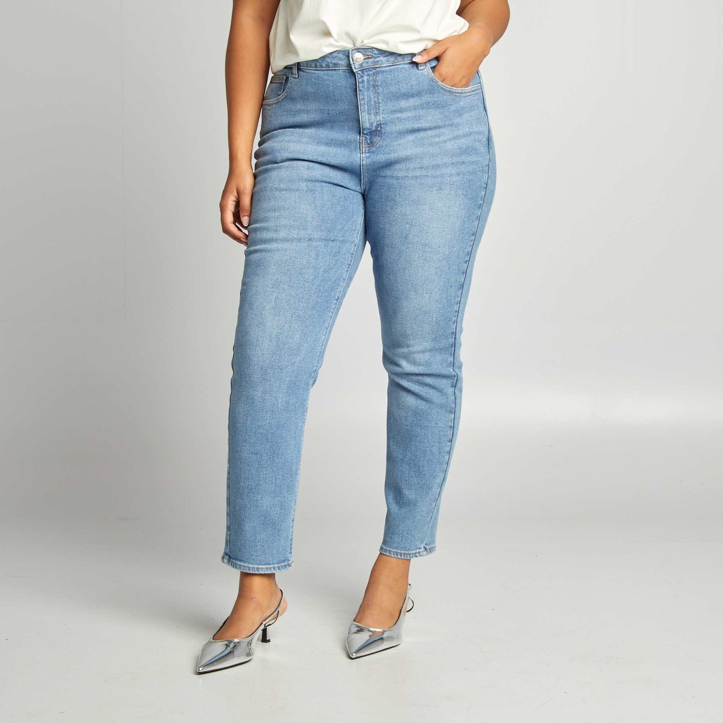 Jean straight taille haute Bleu