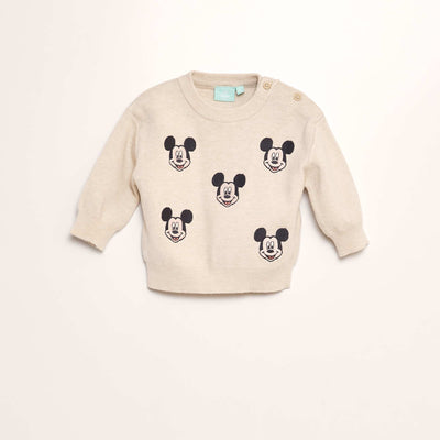 Pull en maille fine brodé 'Mickey' Beige
