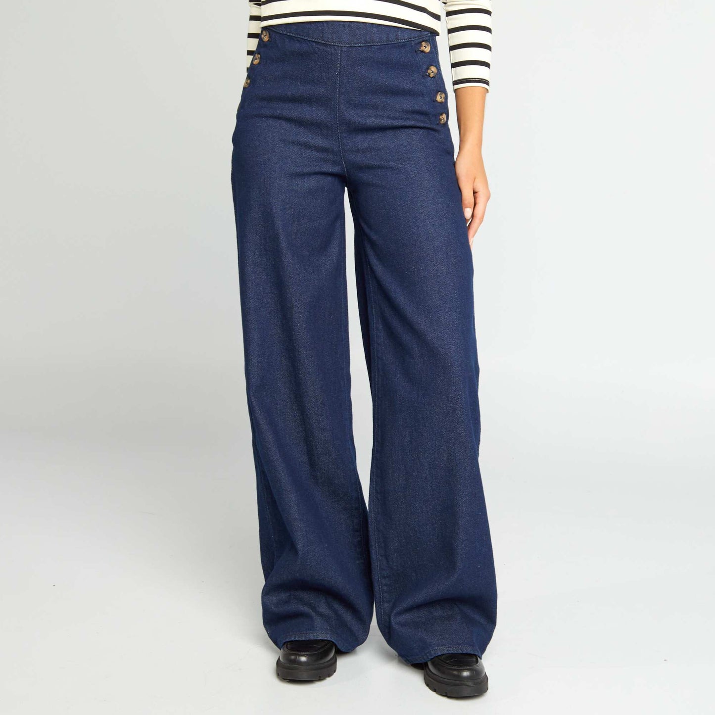 Pantalon en jean taille haute fa on marin Bleu