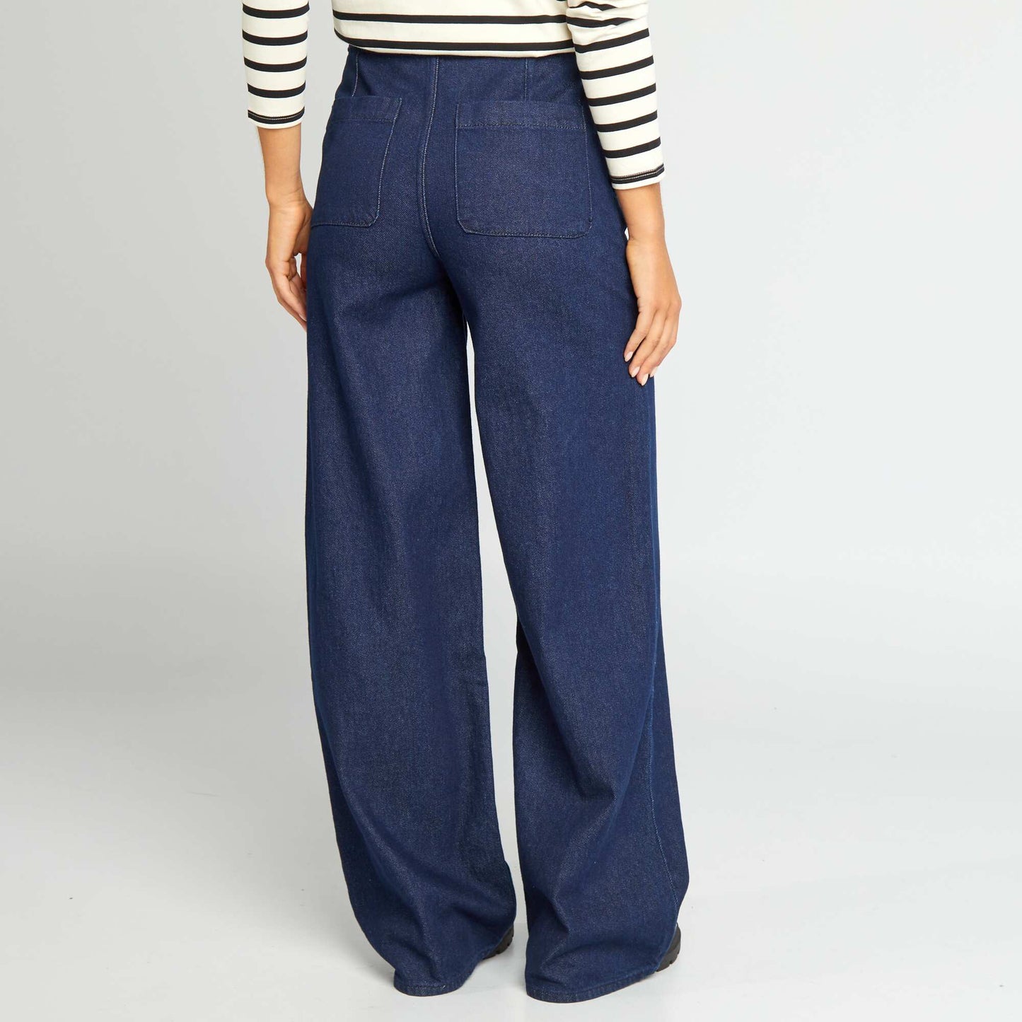 Pantalon en jean taille haute fa on marin Bleu