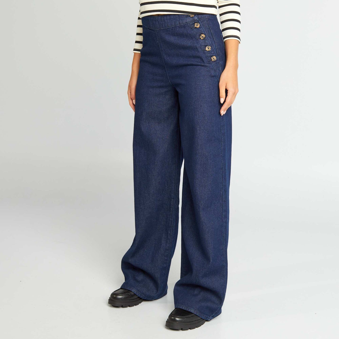 Pantalon en jean taille haute fa on marin Bleu