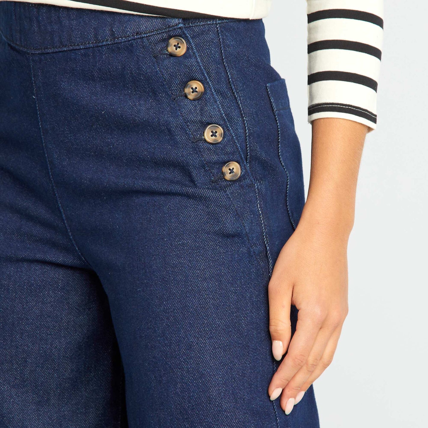 Pantalon en jean taille haute fa on marin Bleu