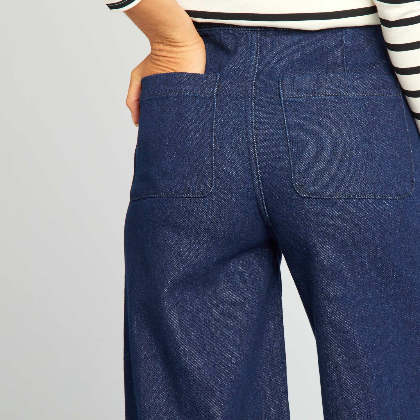 Pantalon en jean taille haute fa on marin Bleu