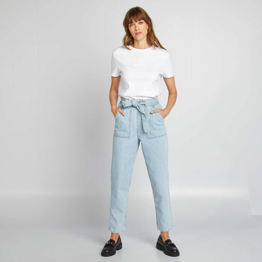 Pantalon denim mom avec ceinture à nouer Triple stone