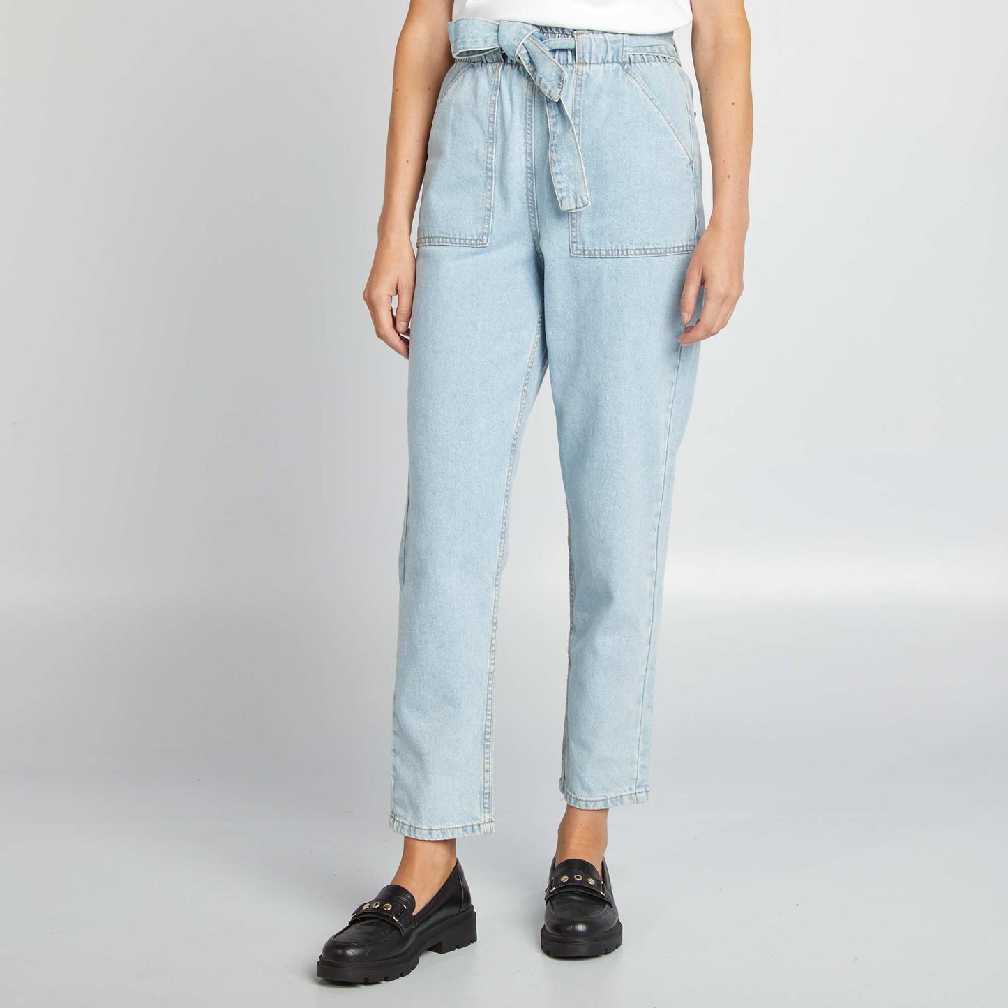 Pantalon denim mom avec ceinture à nouer Triple stone