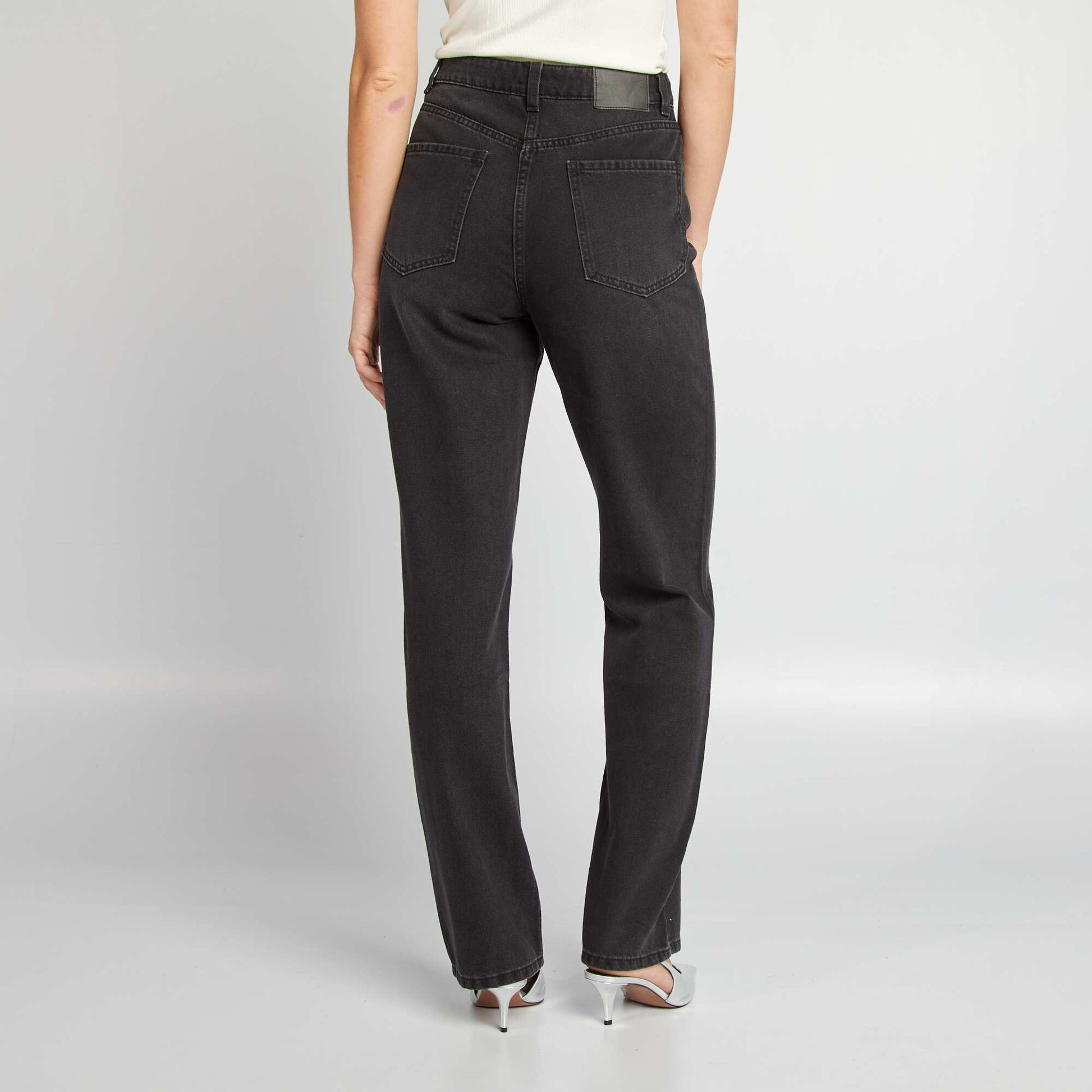 Pantalon taille haute straight avec strass - L32 Gris