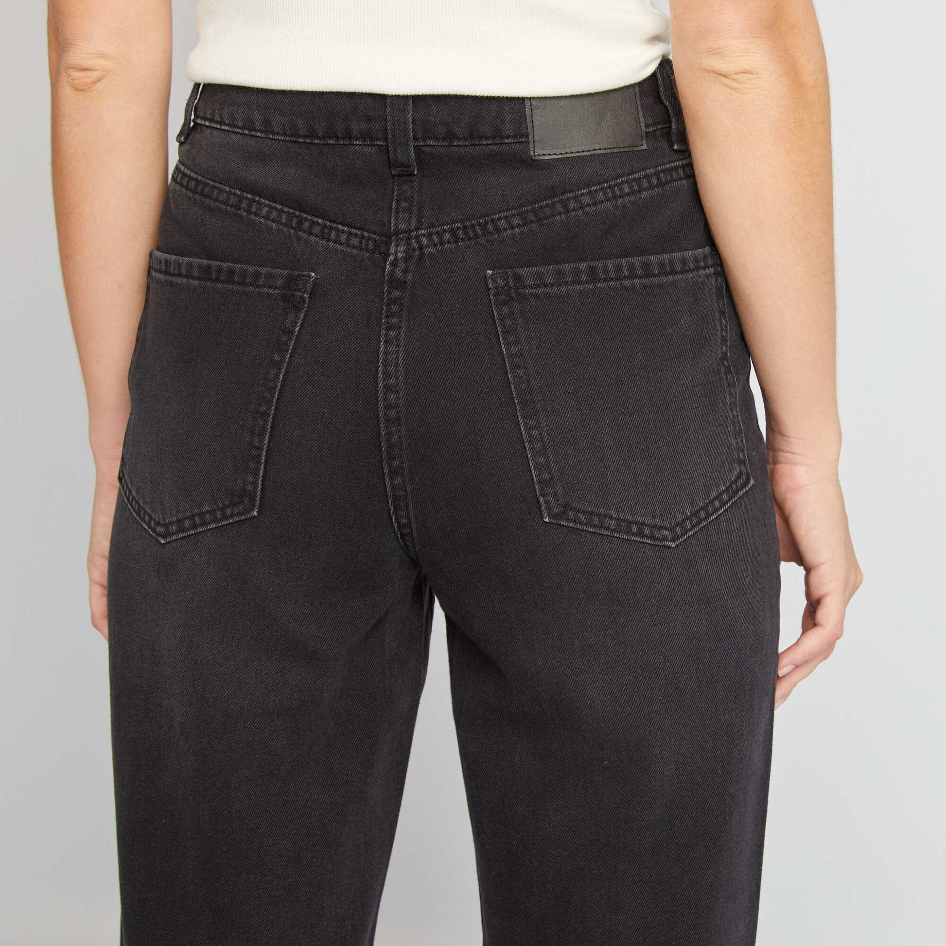 Pantalon taille haute straight avec strass - L32 Gris