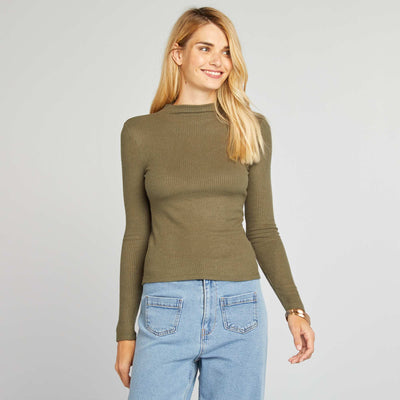 Pull fin en maille c tel e Kaki