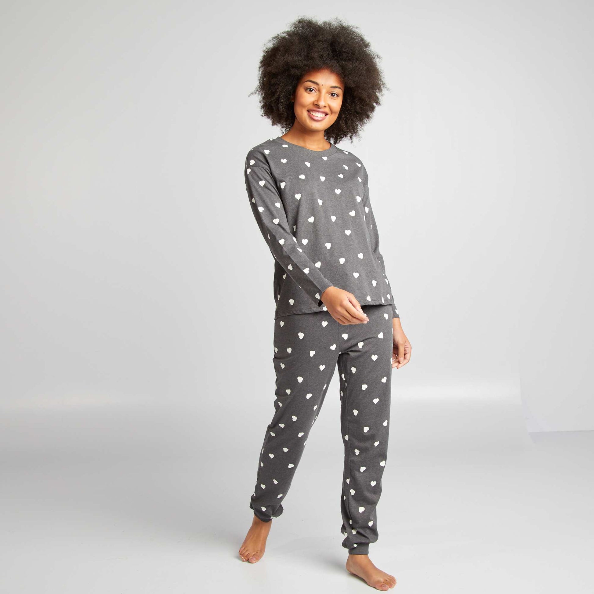 Ensemble pyjama tee-shirt + pantalon imprim Gris fonc
