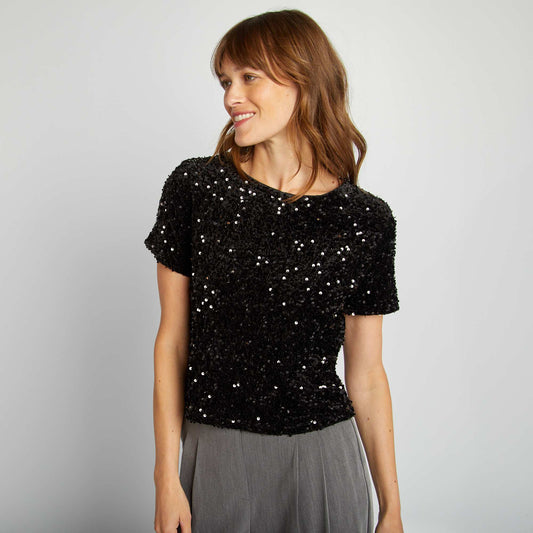 Tee-shirt de fêtes à sequins noir