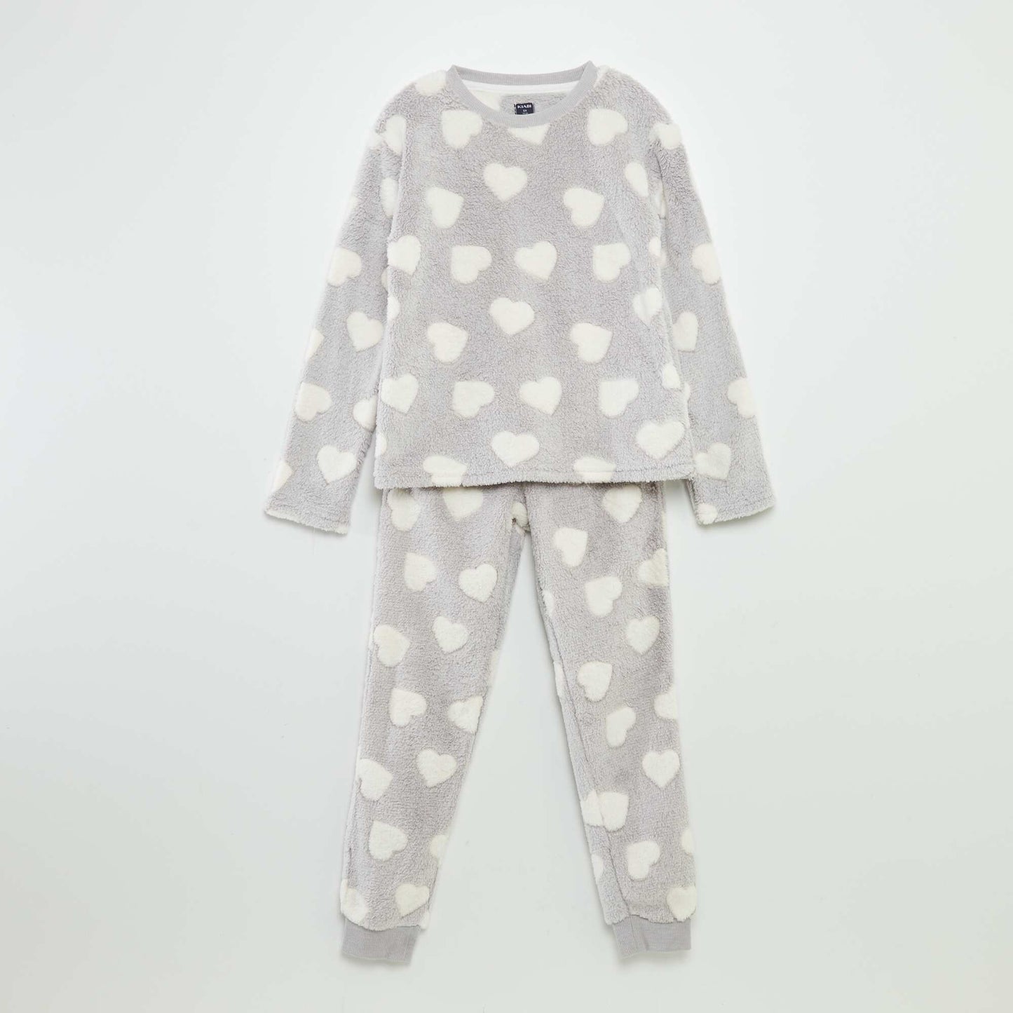 Pyjama chaud imprim coeur - 2 pi ces Gris/blanc