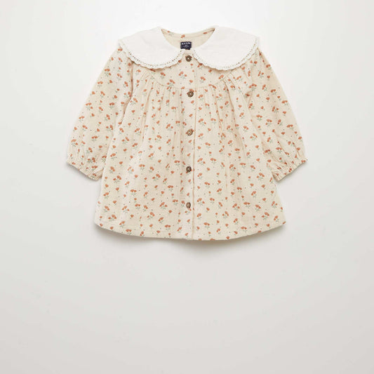 Robe  fleurie en double gaze de coton avec col claudine ROSE