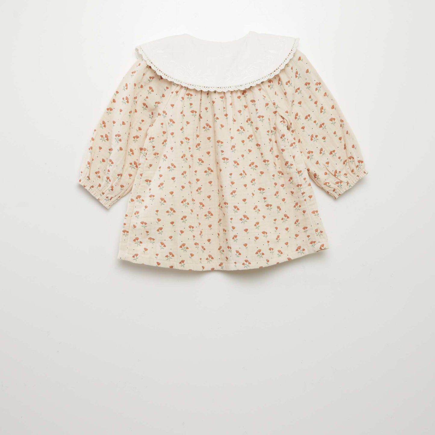 Robe  fleurie en double gaze de coton avec col claudine ROSE