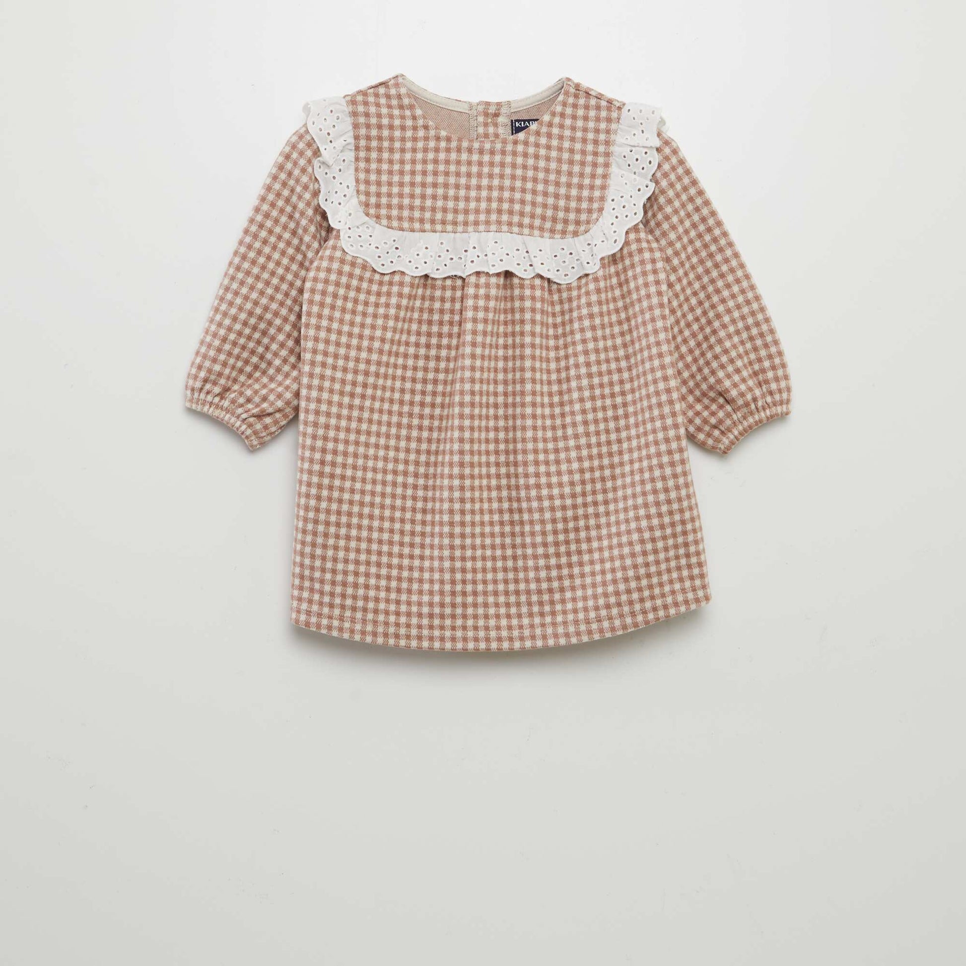 Robe carreaux avec broderies Beige
